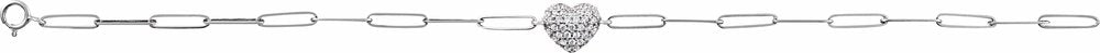 14K White Gold 1/3 CTW Natural Diamond Heart & Paperclip-Style 7" Bracelet