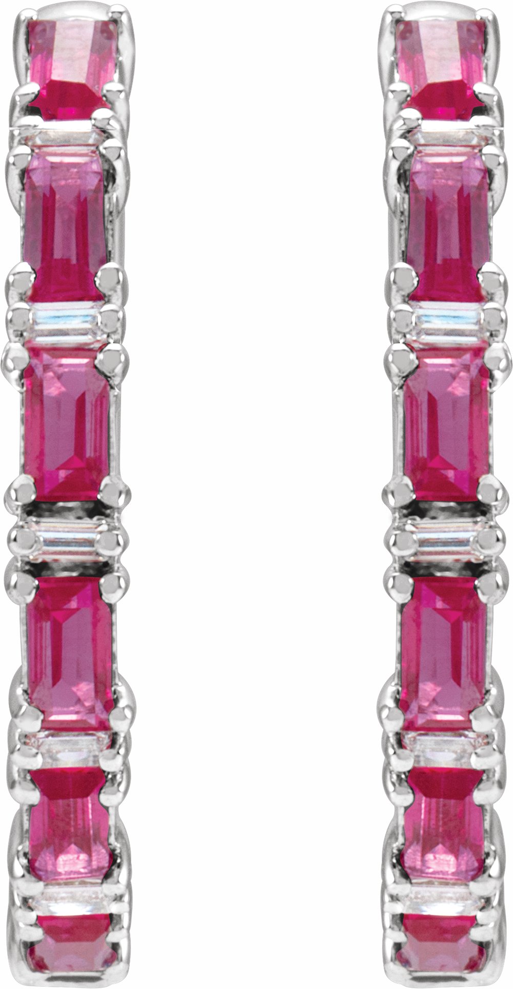 14K White Gold Natural Ruby & 1 1/4 Natural Diamond Hoop Earrings