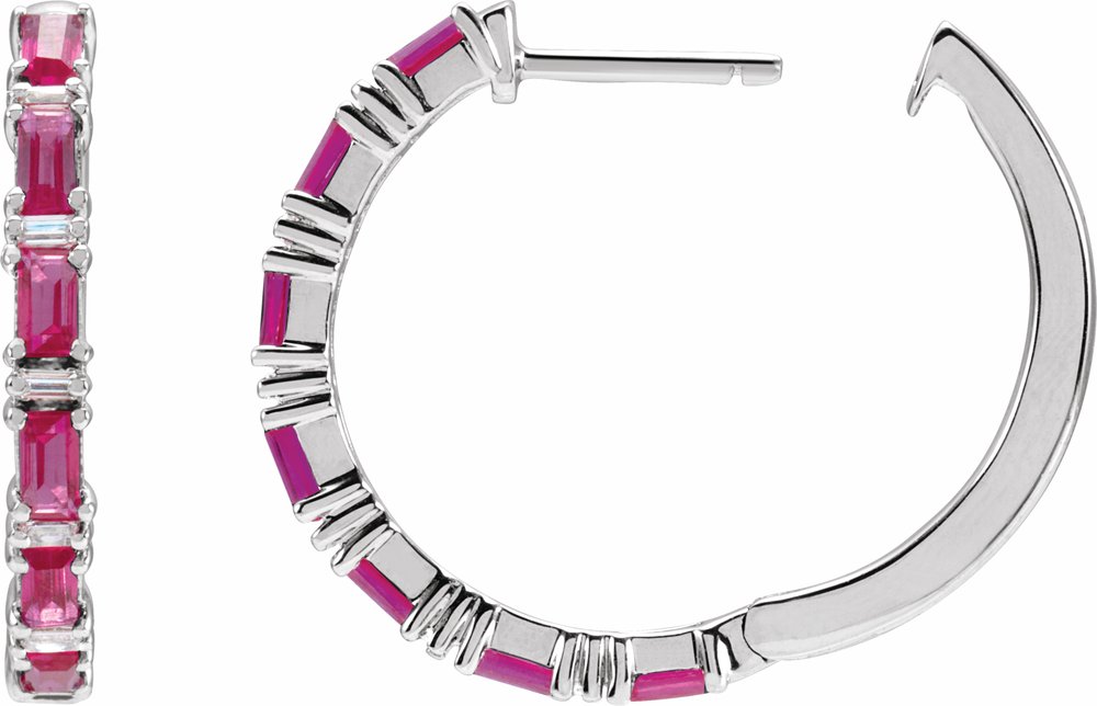 14K White Natural Ruby & 1 1/4 Natural Diamond Hoop Earrings