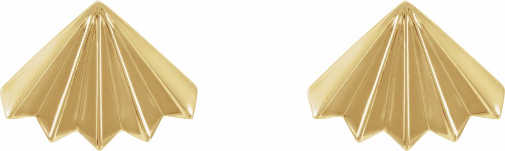 14K Yellow Gold Fan Stud Earrings