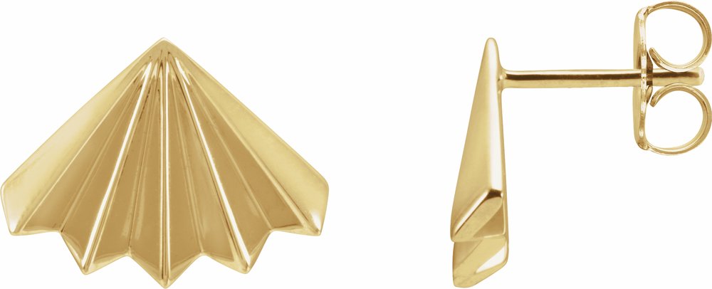 14K Yellow Gold Fan Stud Earrings