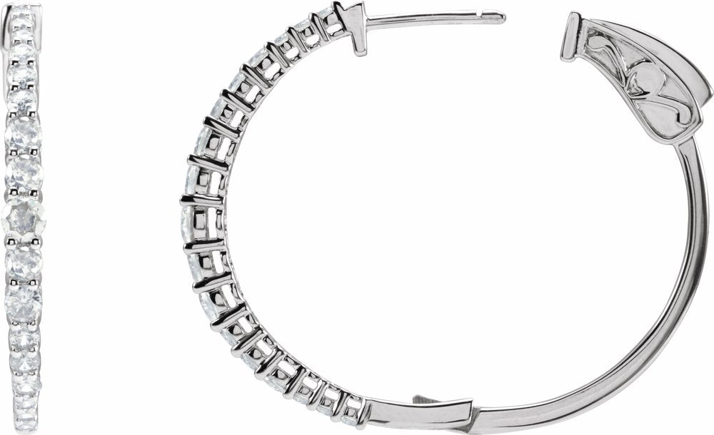 14K White Gold 1 1/3 CTW Natural Diamond 30 mm Hoop Earrings