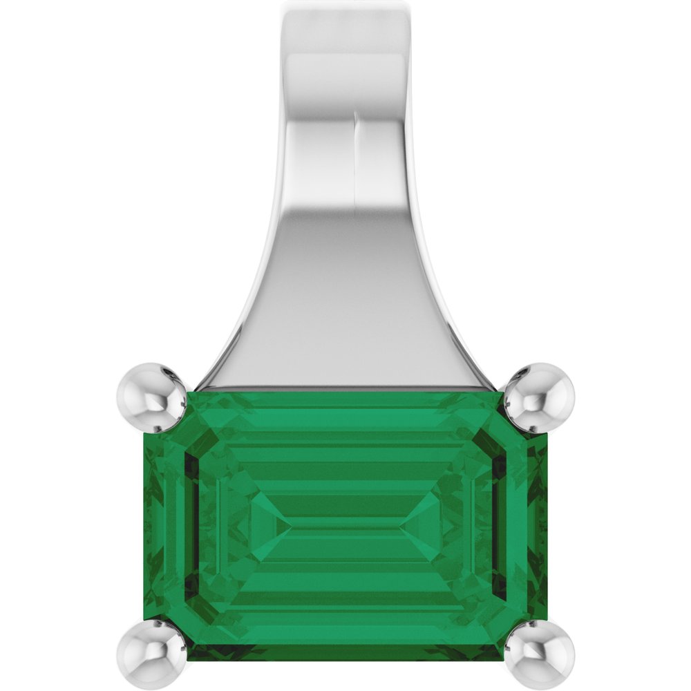 14K White Gold Lab-Grown Emerald Pendant