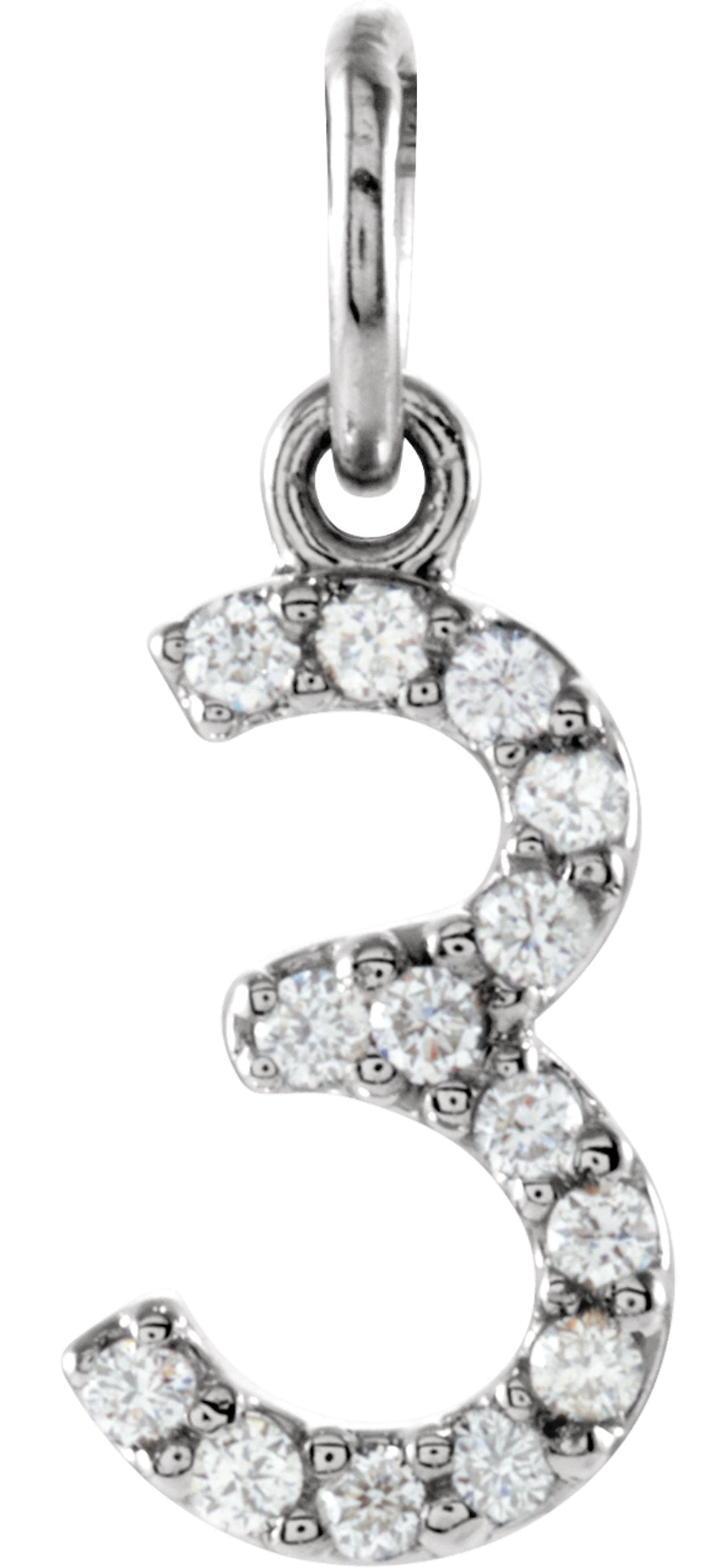 14K White .06 CTW Natural Diamond Numeral 3 Charm/Pendant
