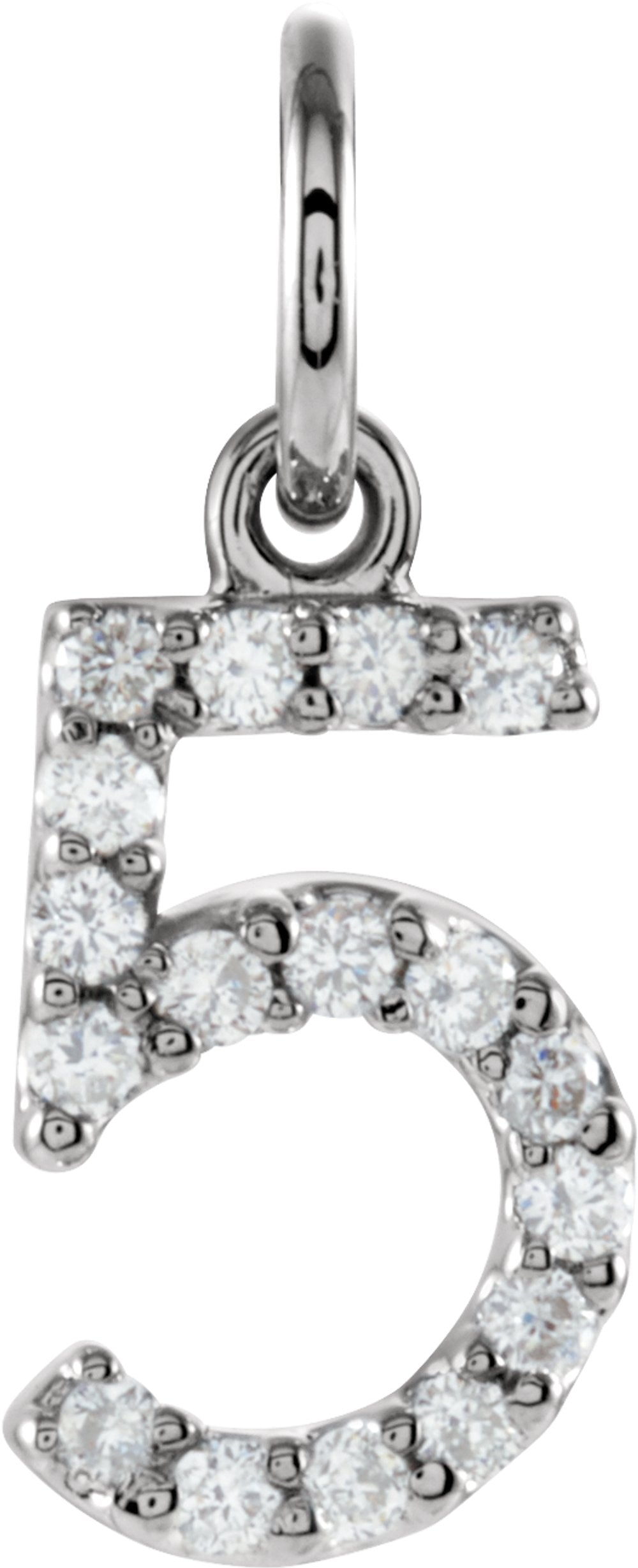 14K White Gold .08 CTW Natural Diamond Numeral 5 Charm/Pendant