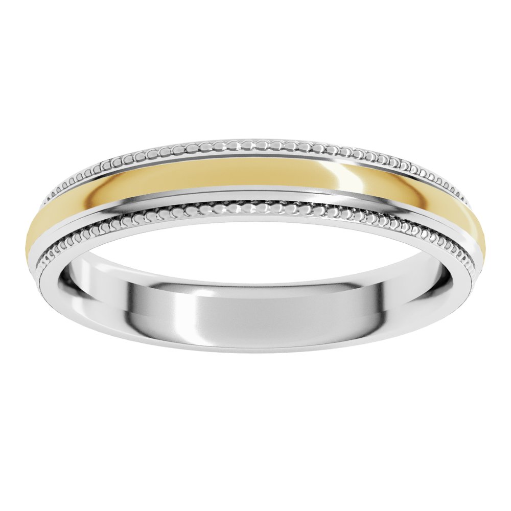14K White/Yellow 4 mm Half Round Milgrain Comfort-Fit Band
