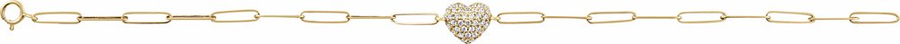 14K Yellow Gold 1/3 CTW Natural Diamond Heart & Paperclip-Style 7" Bracelet