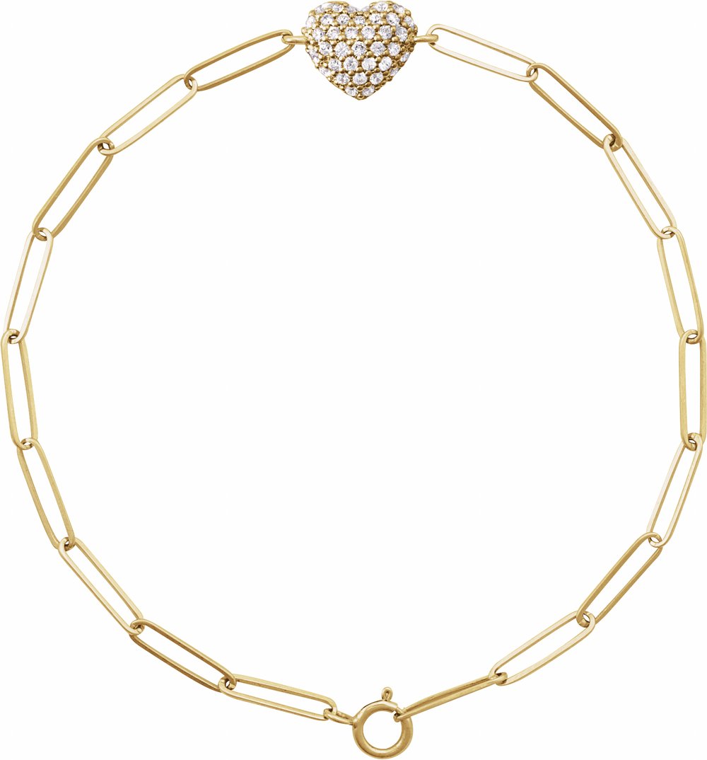 14K Yellow Gold 1/3 CTW Natural Diamond Heart & Paperclip-Style 7" Bracelet