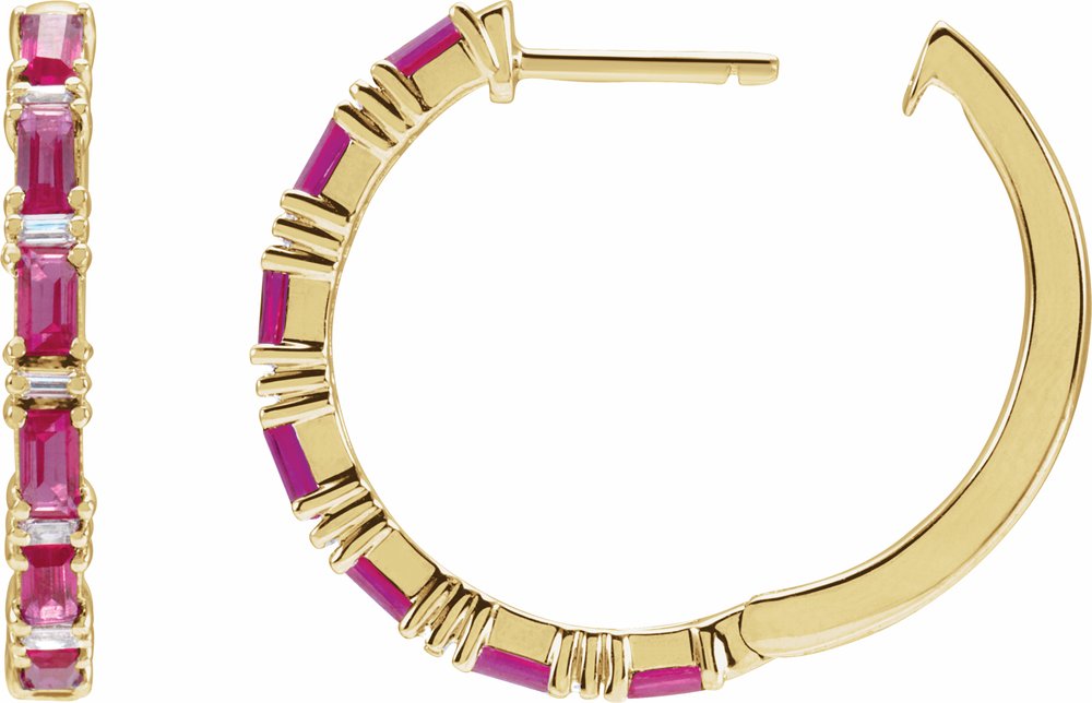 14K Yellow Natural Ruby & 1 1/4 Natural Diamond Hoop Earrings