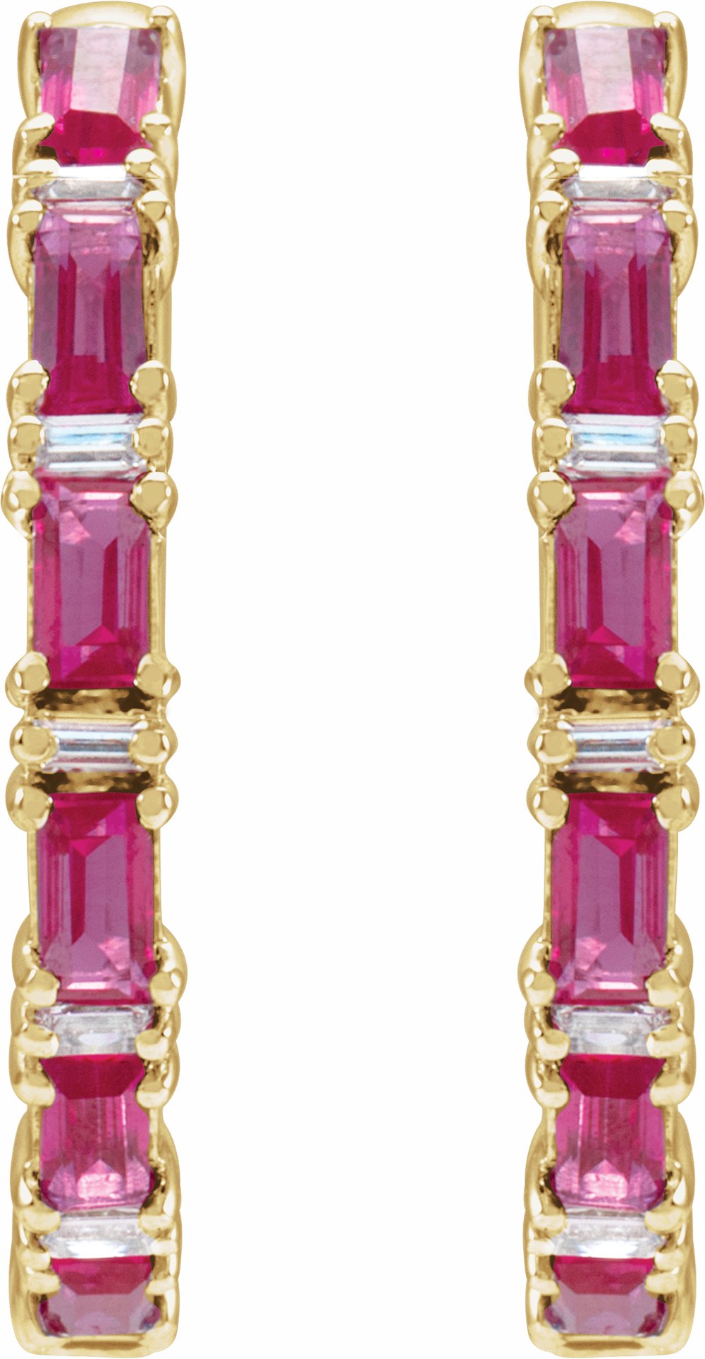14K Yellow Natural Ruby & 1 1/4 Natural Diamond Hoop Earrings