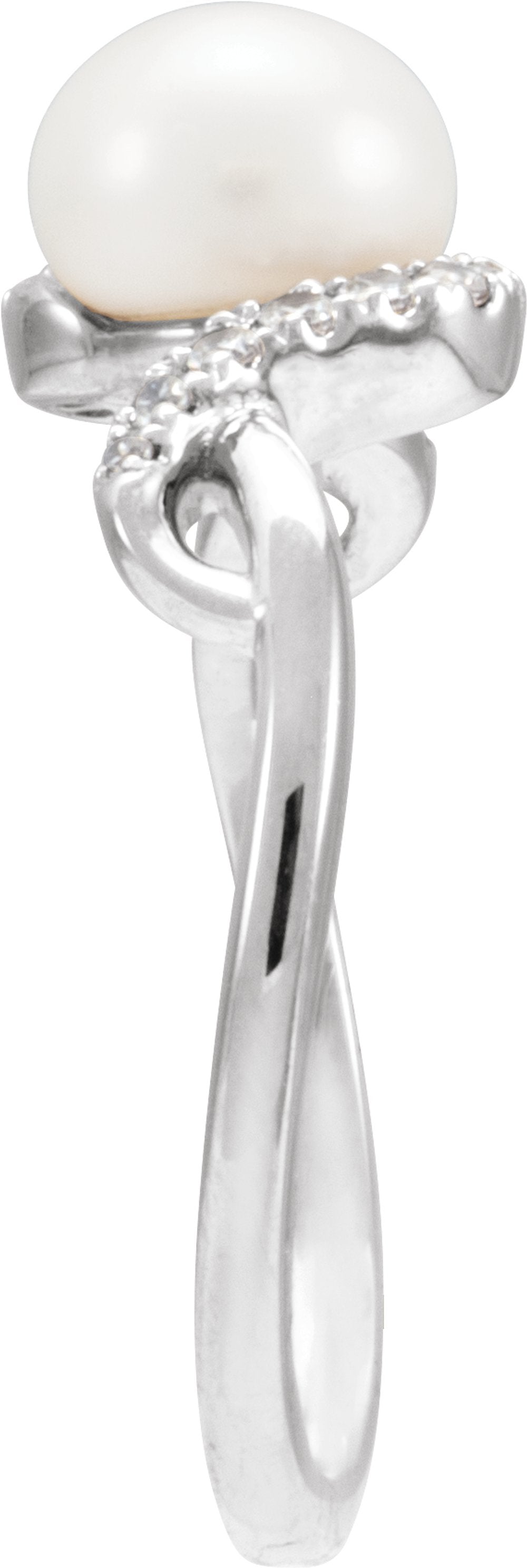 14K White Cultured White Freshwater Pearl & 1/8 CTW Natural Diamond Ring