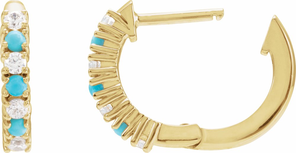 14K Yellow Gold Natural Turquoise & 1/3 CTW Natural Diamond Hoop Earrings