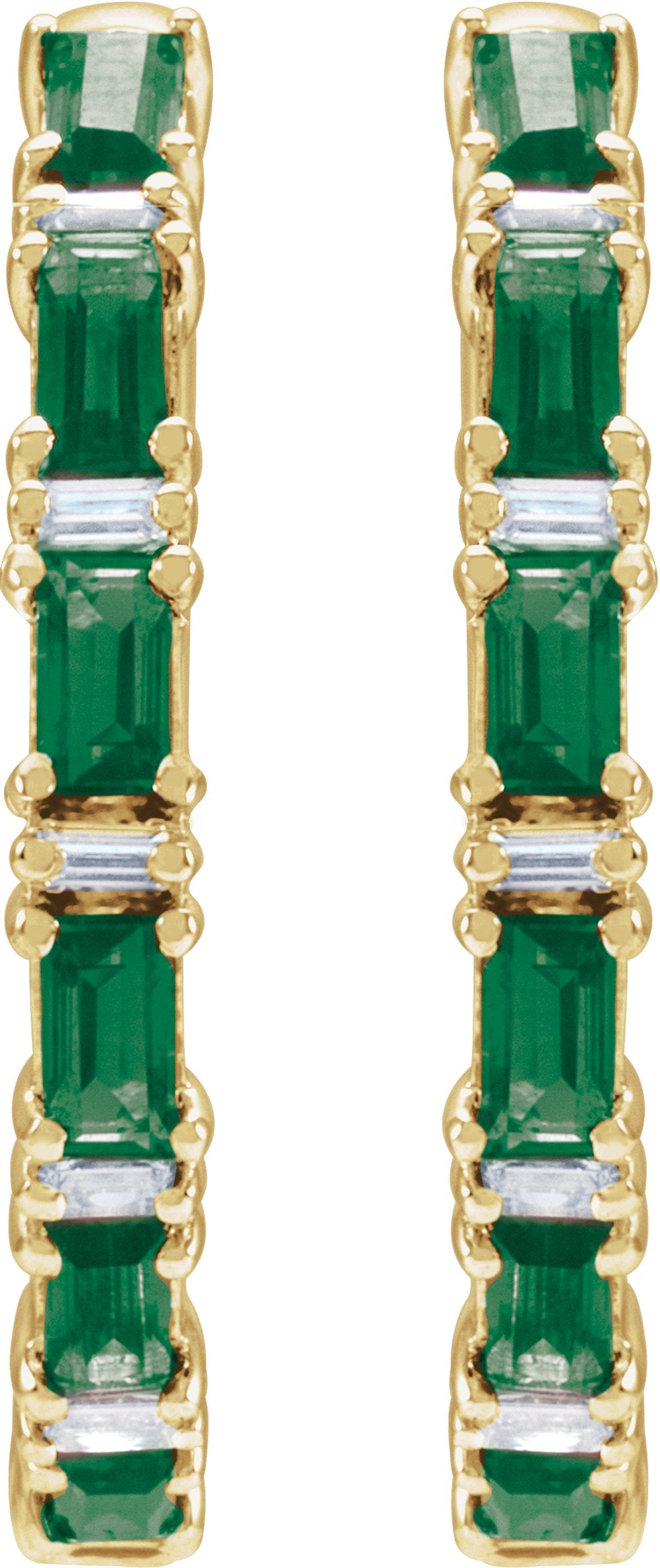 14K Yellow Gold Natural Emerald & 1 1/4 CTW Natural Diamond Hoop Earrings