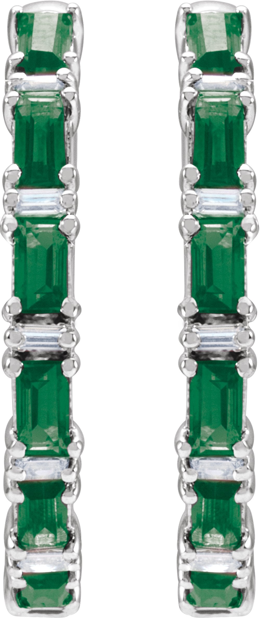 14K White Gold Natural Emerald & 1 1/4 CTW Natural Diamond Hoop Earrings