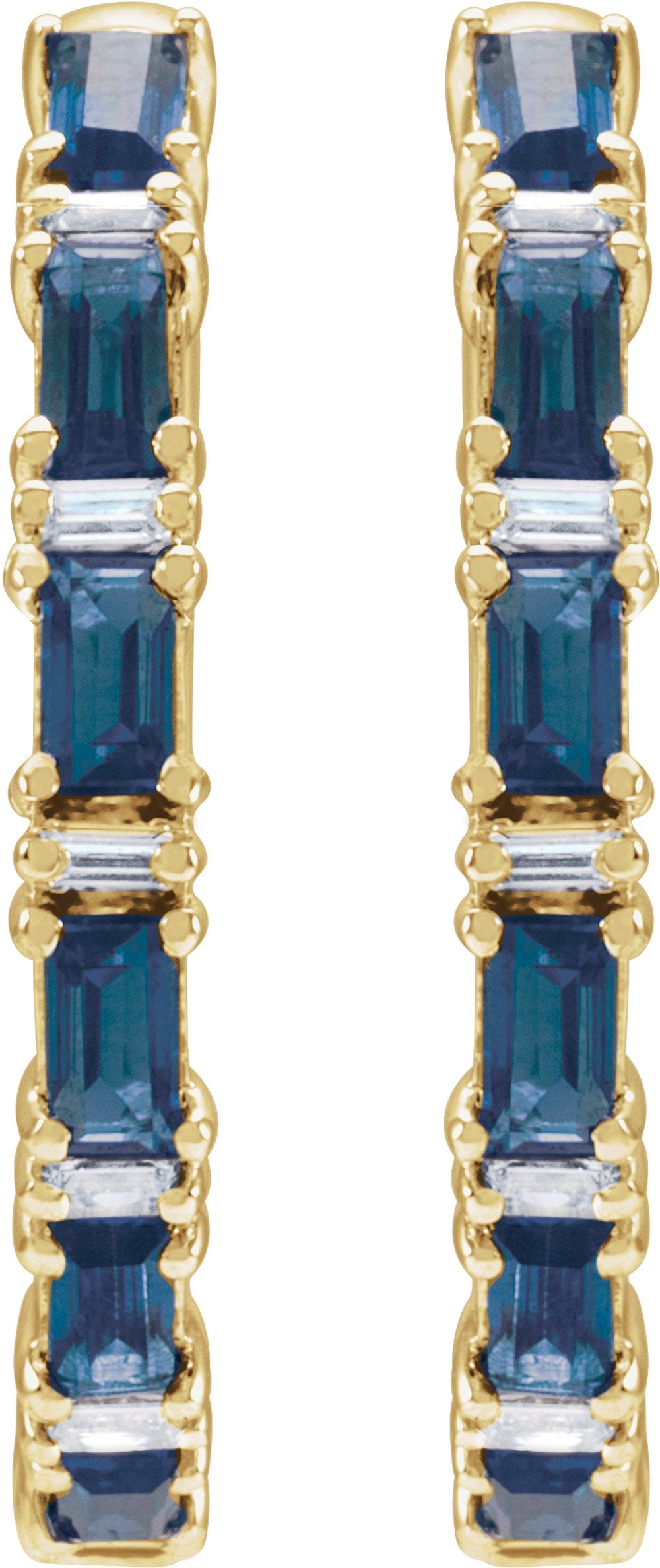 14K Yellow Gold Natural Blue Sapphire & 1 1/4 CTW Natural Diamond Hoop Earrings