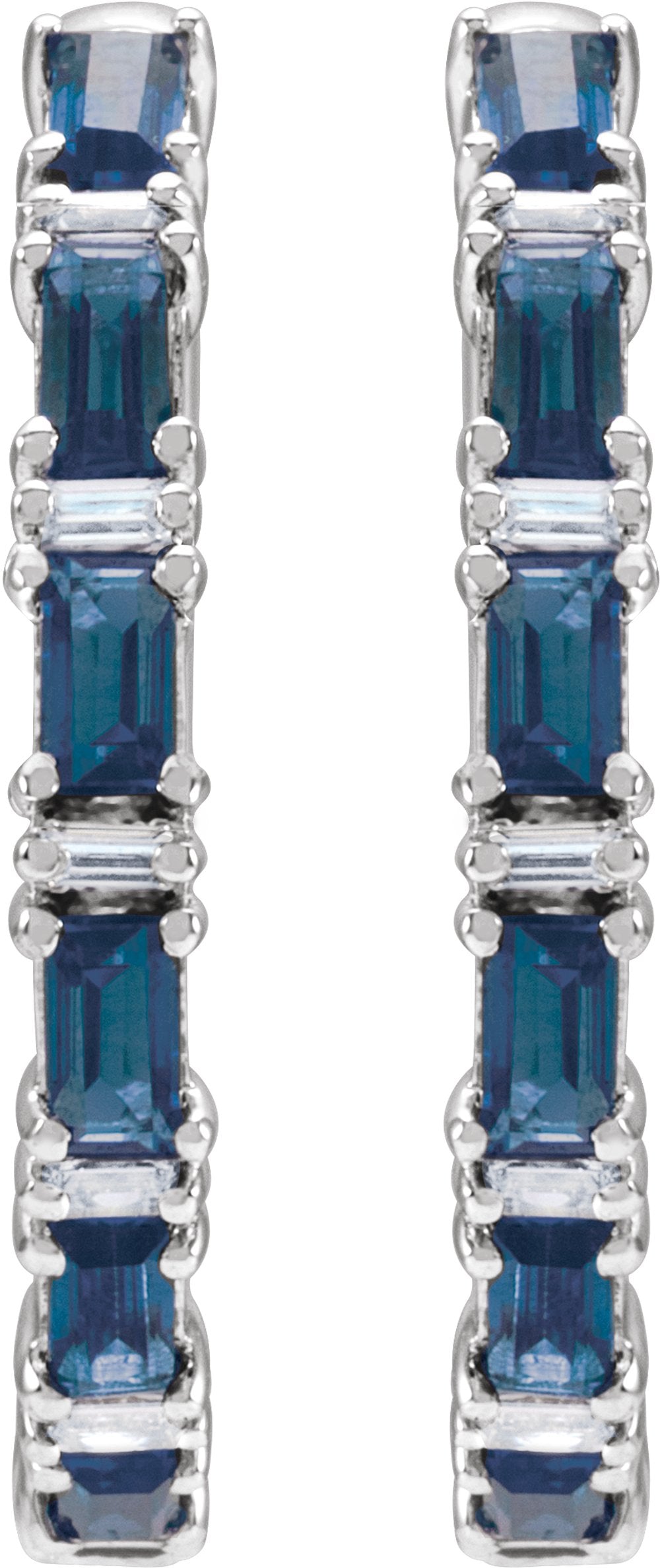 14K White Natural Blue Sapphire & 1 1/4 CTW Natural Diamond Hoop Earrings