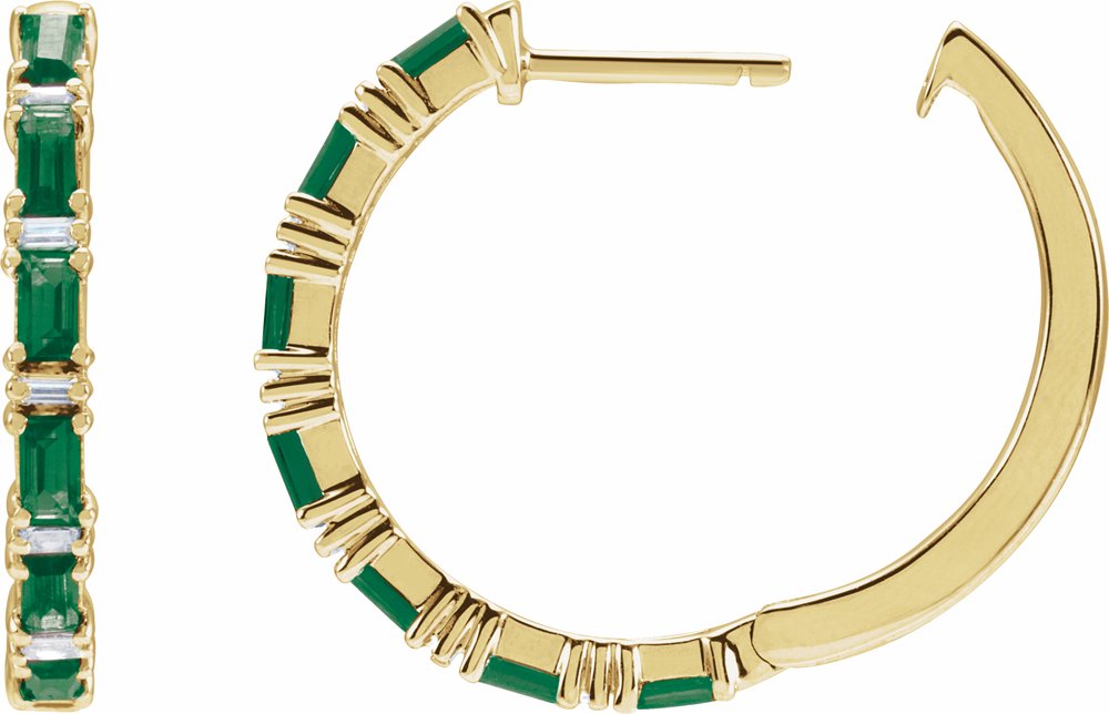 14K Yellow Gold Natural Emerald & 1 1/4 CTW Natural Diamond Hoop Earrings