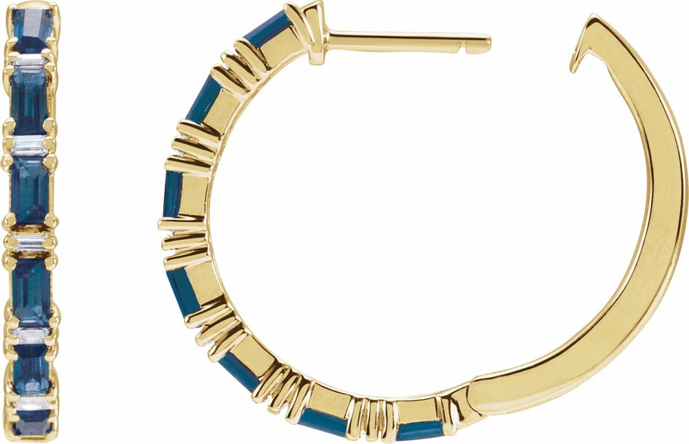 14K Yellow Gold Natural Blue Sapphire & 1 1/4 CTW Natural Diamond Hoop Earrings