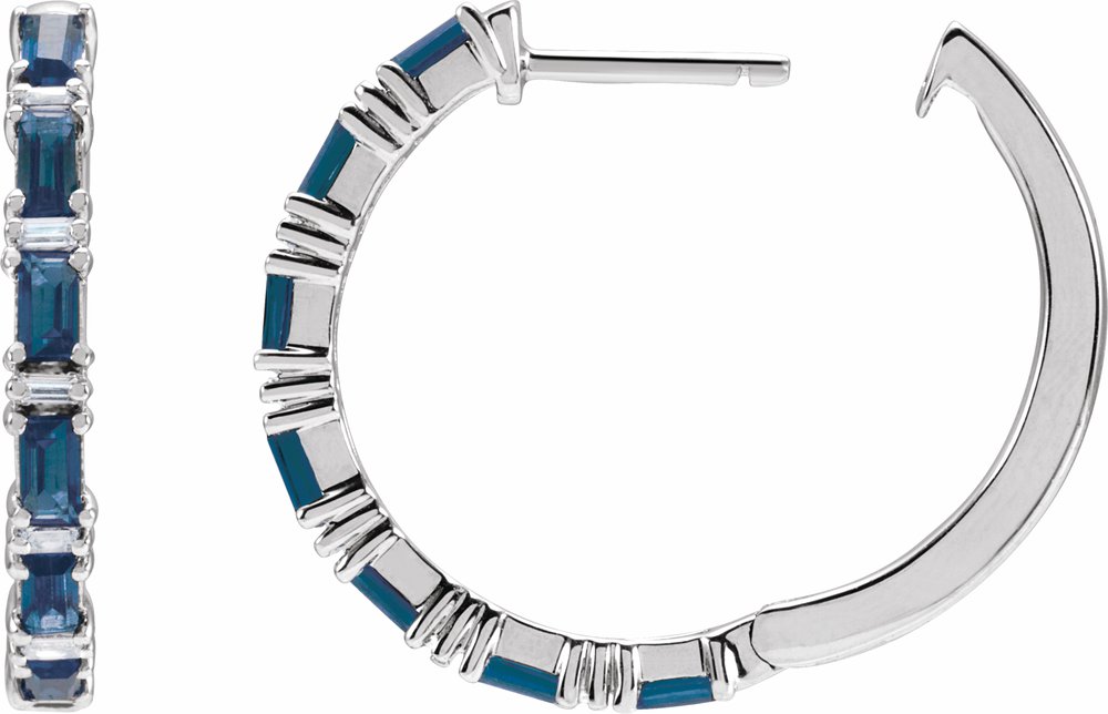 14K White Gold Natural Blue Sapphire & 1 1/4 CTW Natural Diamond Hoop Earrings
