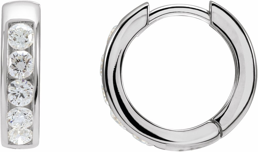 14K White Gold 5/8 CTW Lab-Grown Diamond 14 mm Hinged Hoop Earrings