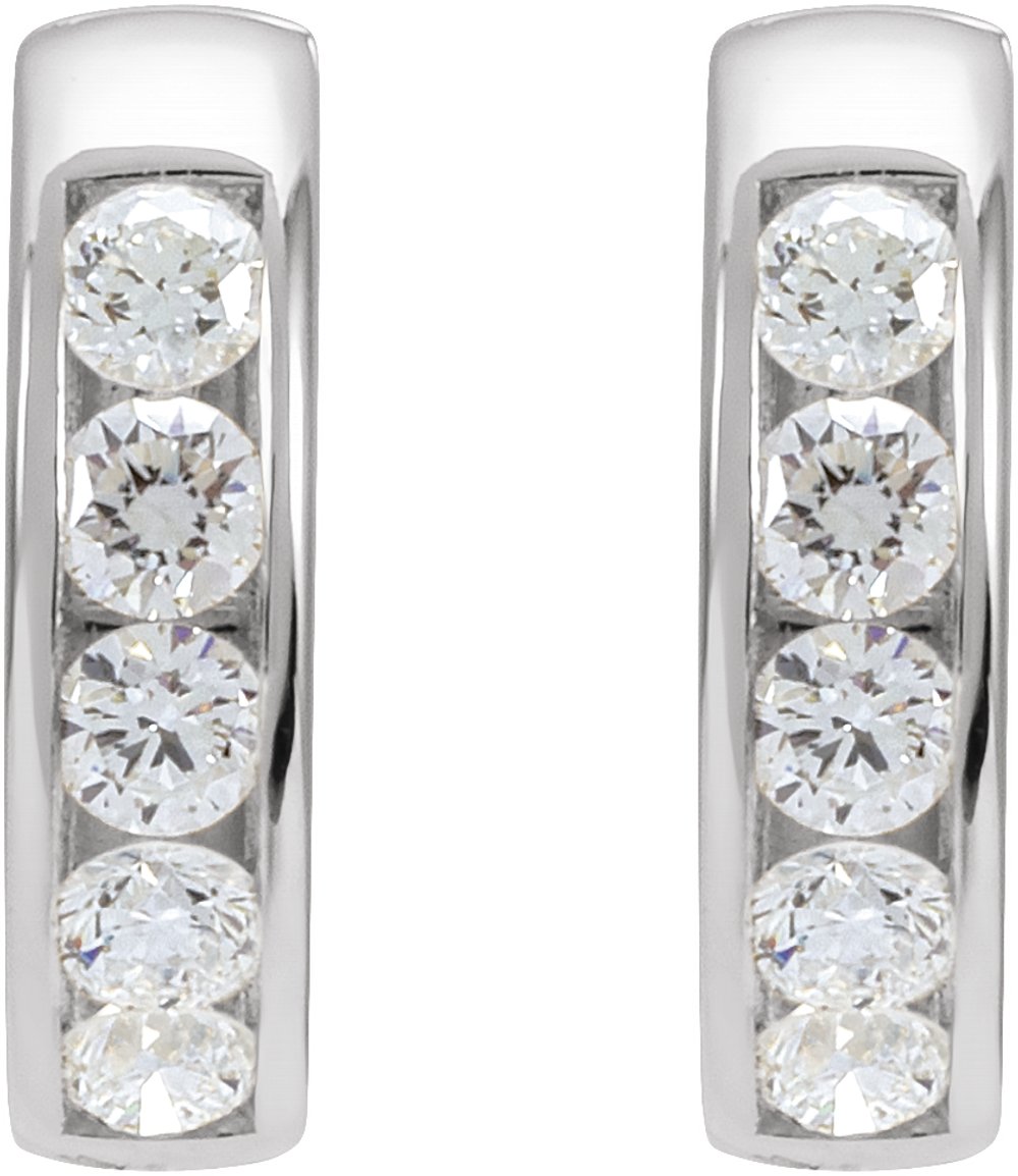 14K White Gold 5/8 CTW Natural Diamond 14 mm Hinged Hoop Earrings