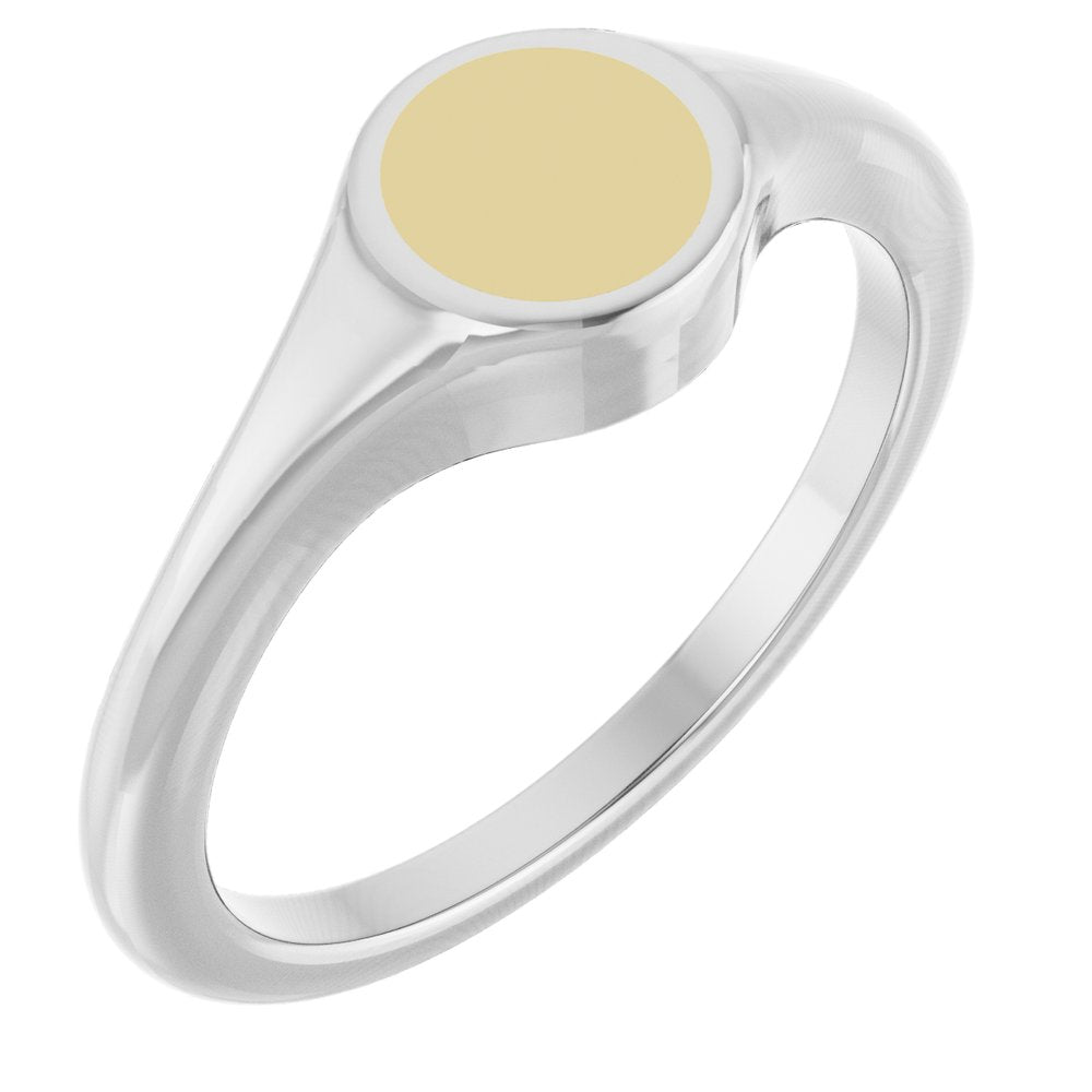 14K White/Yellow Engravable Round Signet Ring
