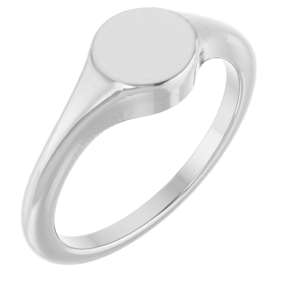 14K White Engravable Round Signet Ring
