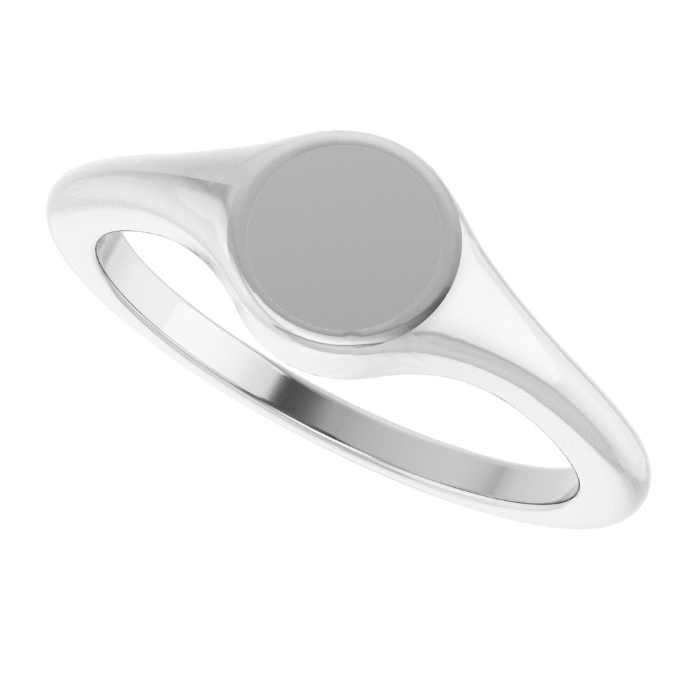 14K White Engravable Round Signet Ring