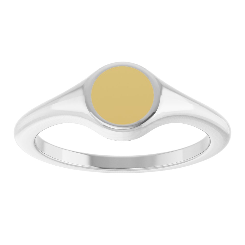 14K White/Yellow Engravable Round Signet Ring