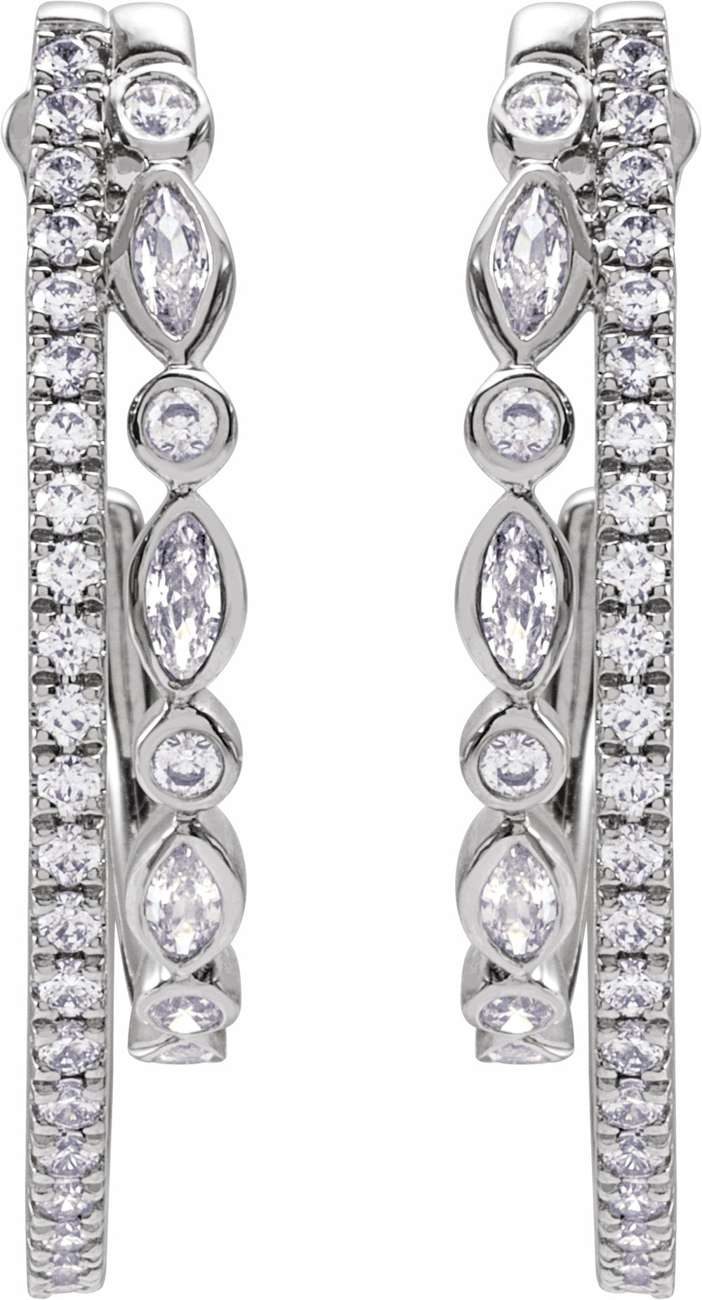 14K White 1 1/5 CTW Natural Diamond 30.5 mm Hoop Earrings