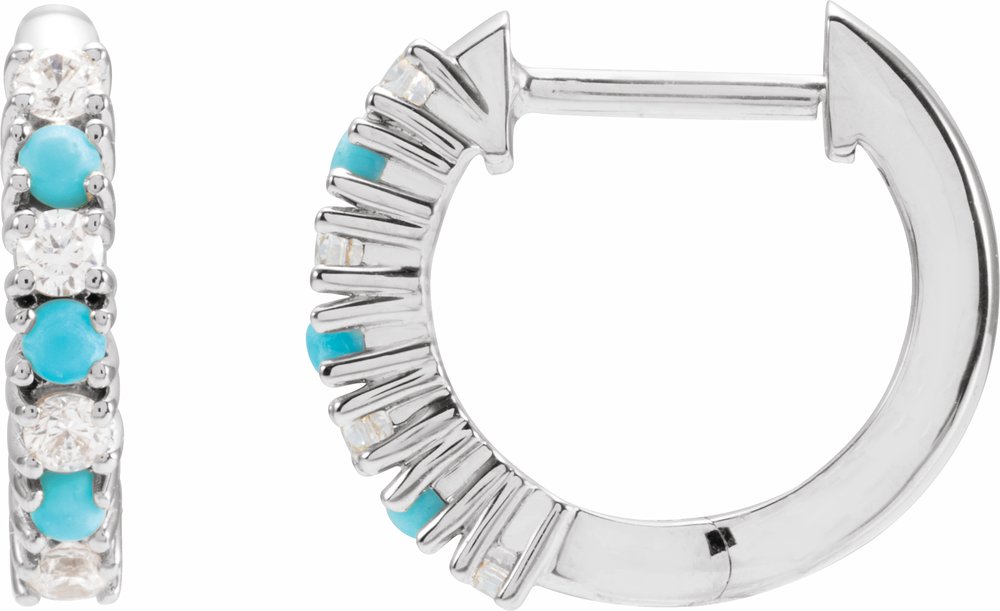14K White Gold Natural Turquoise & 1/3 CTW Natural Diamond Hoop Earrings