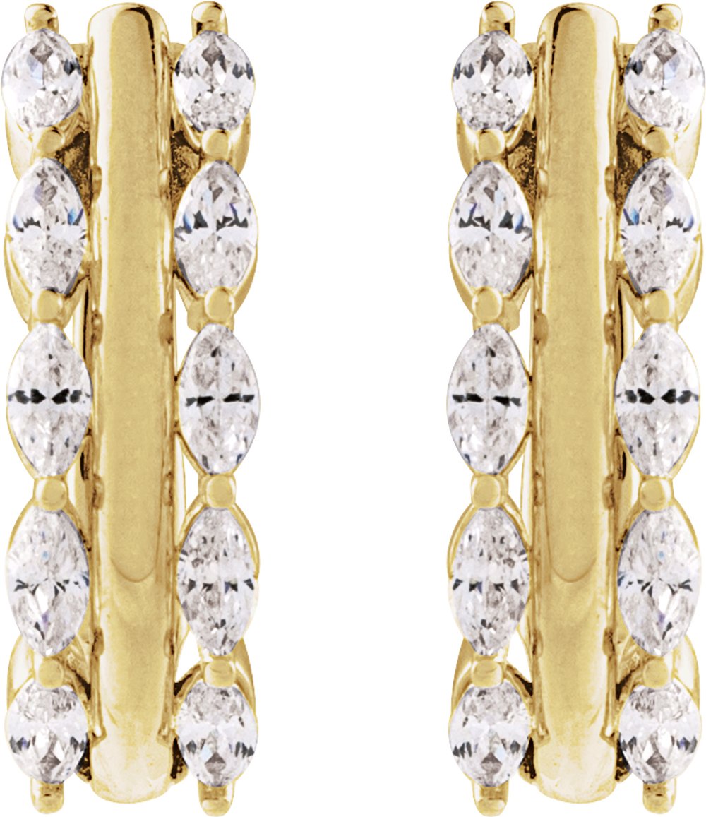 14K Yellow Gold 5/8 CTW Natural Diamond Hinged 15 mm Hoop Earrings
