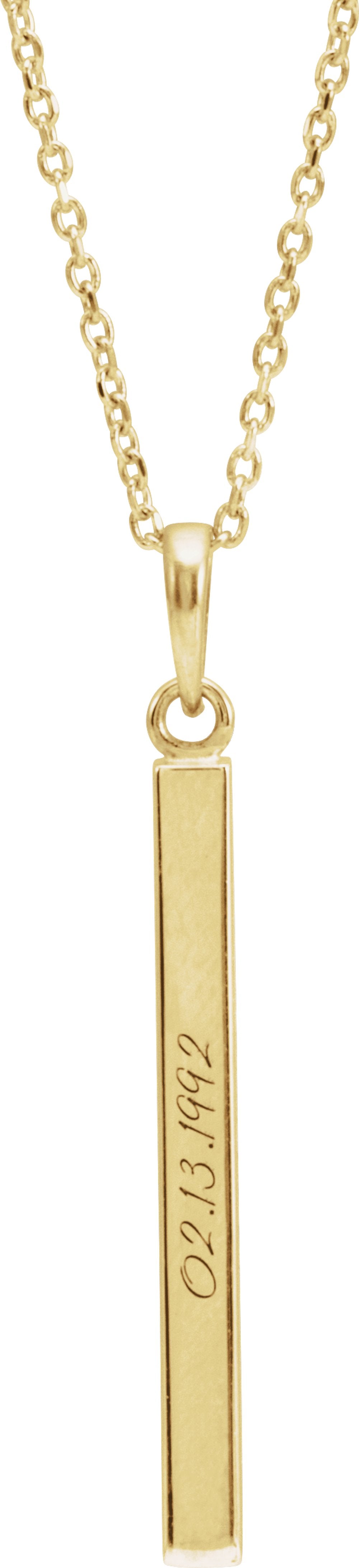 14K Yellow Gold Engravable Four-Sided Bar 16-18" Necklace