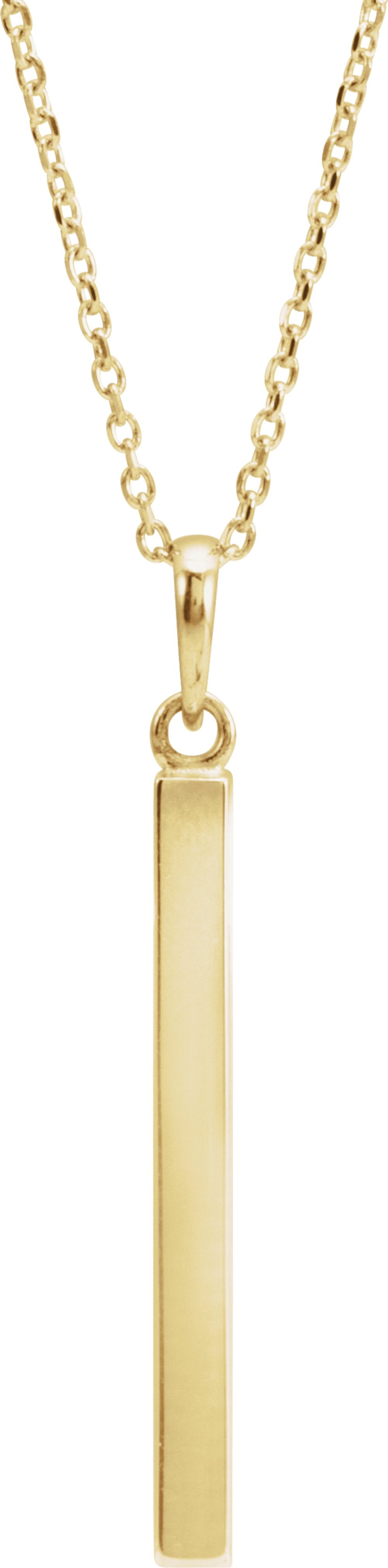 14K Yellow Gold Engravable Four-Sided Bar 16-18" Necklace