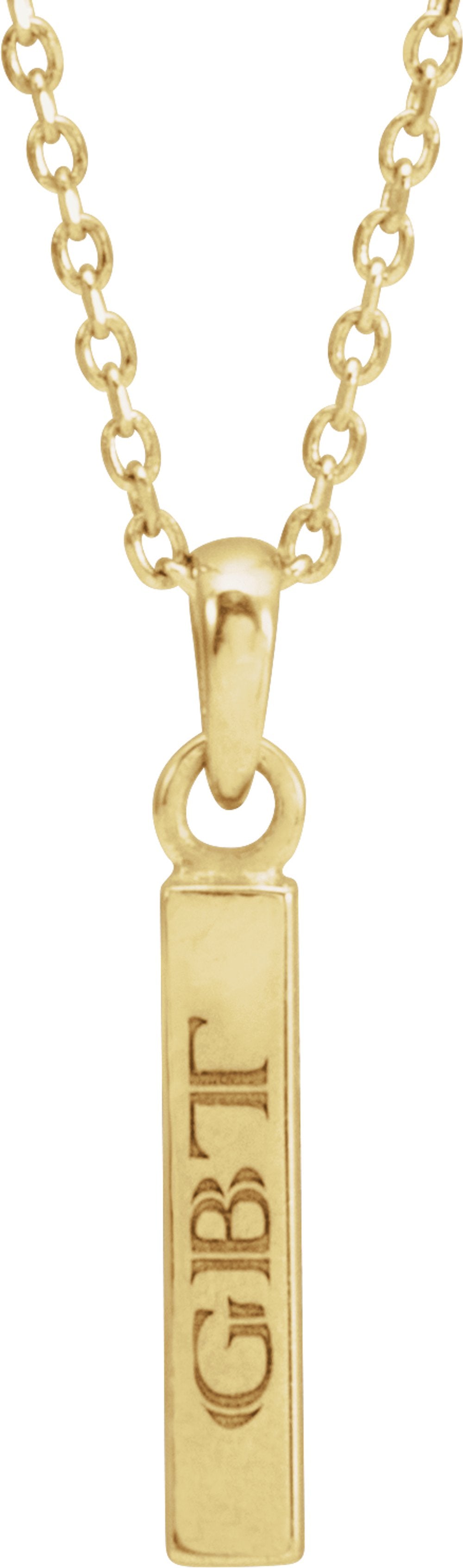 14K Yellow Gold Engravable Four-Sided Bar 16-18" Necklace