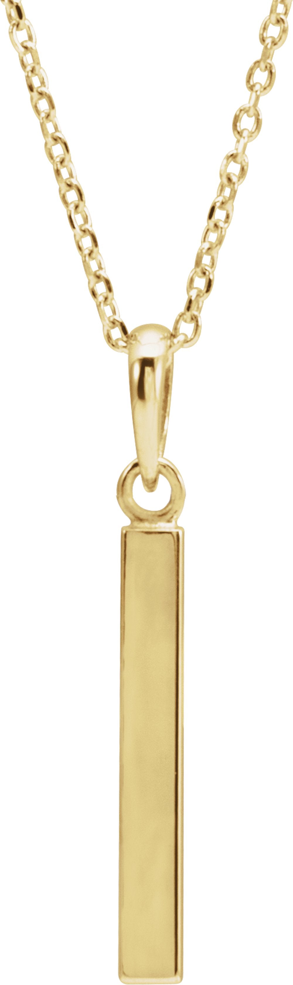 14K Yellow Gold Engravable Four-Sided Bar 16-18" Necklace