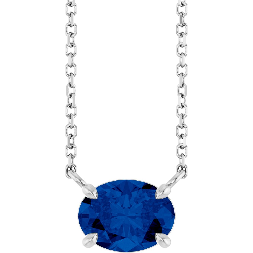 14K White Natural Blue Sapphire 18" Necklace