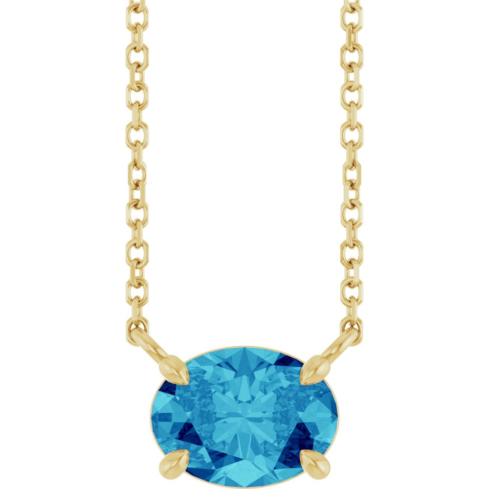 14K Yellow Gold Natural Blue Zircon 18" Necklace