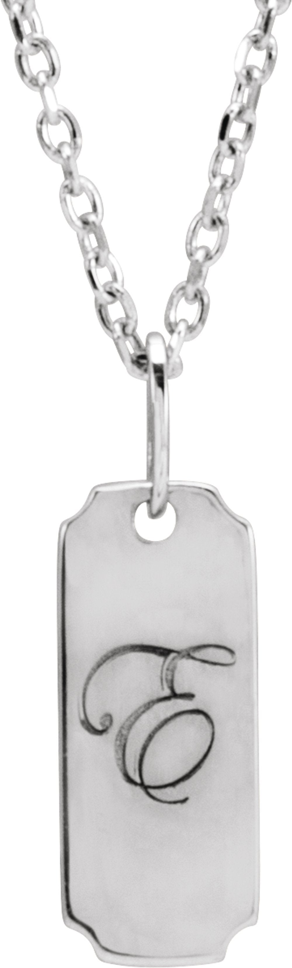 14K White Engravable Dog Tag 16-18" Necklace