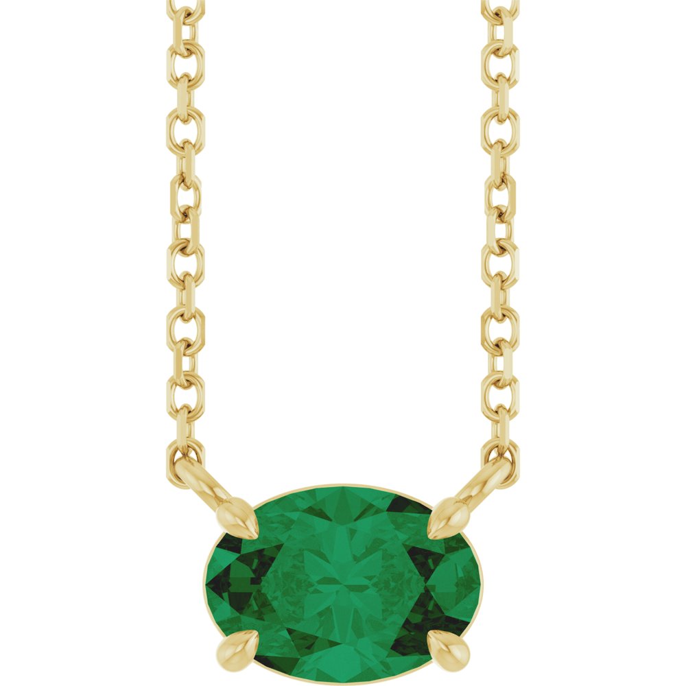 14K Yellow Gold Lab-Grown Emerald 18" Necklace
