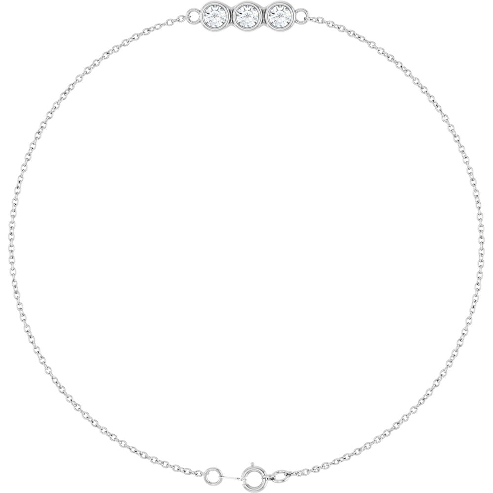 14K White Gold 1/4 CTW Lab-Grown Diamond Three-Stone Line 7" Bracelet