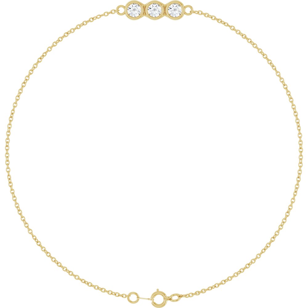 14K Yellow Gold 1/4 CTW Lab-Grown Diamond Three-Stone Line 7" Bracelet