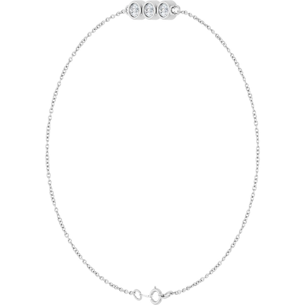 14K White Gold 1/4 CTW Lab-Grown Diamond Three-Stone Line 7" Bracelet