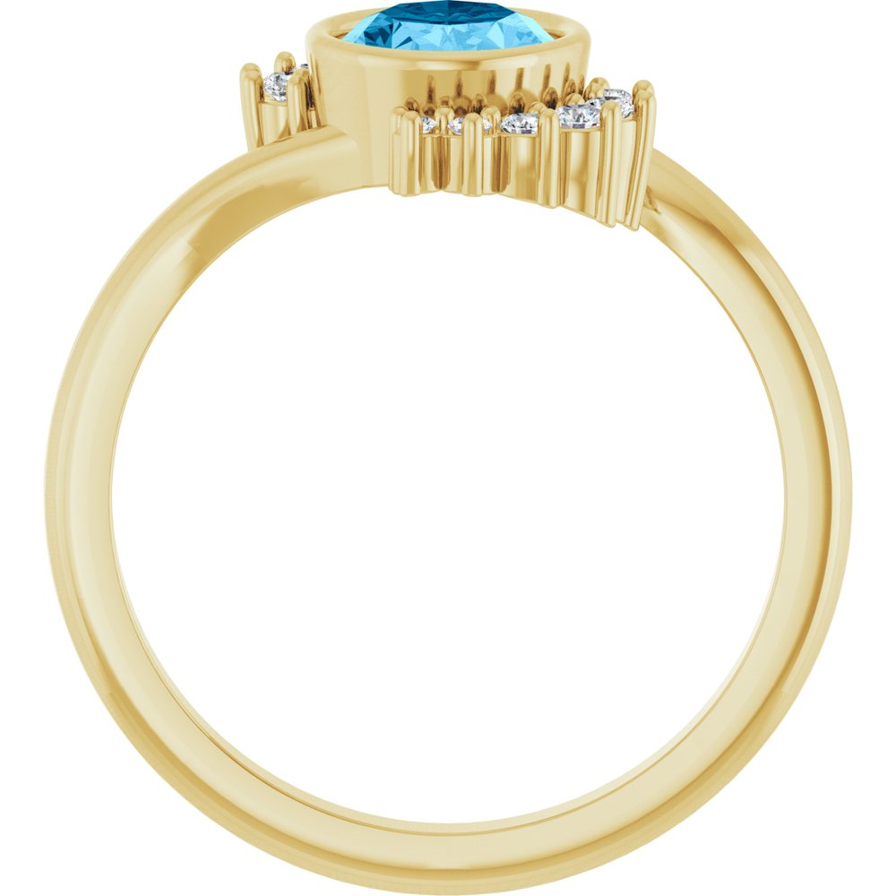 14K Yellow Gold Natural Swiss Blue Topaz & 1/8 CTW Natural Diamond Ring