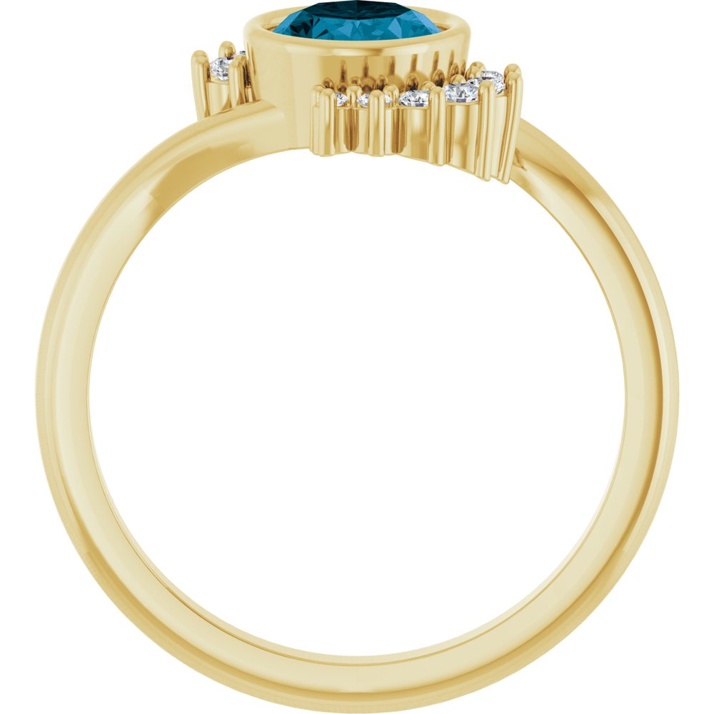 14K Yellow Gold Natural London Blue Topaz & 1/8 CTW Natural Diamond Ring