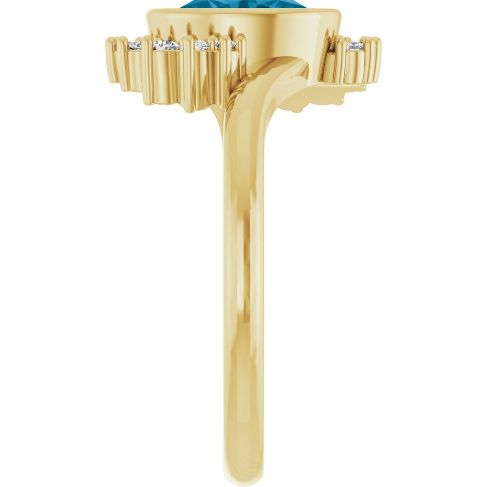 14K Yellow Gold Natural London Blue Topaz & 1/8 CTW Natural Diamond Ring
