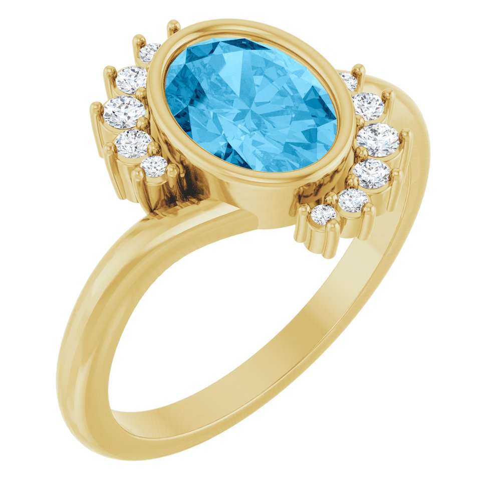 14K Yellow Gold Natural Swiss Blue Topaz & 1/8 CTW Natural Diamond Ring