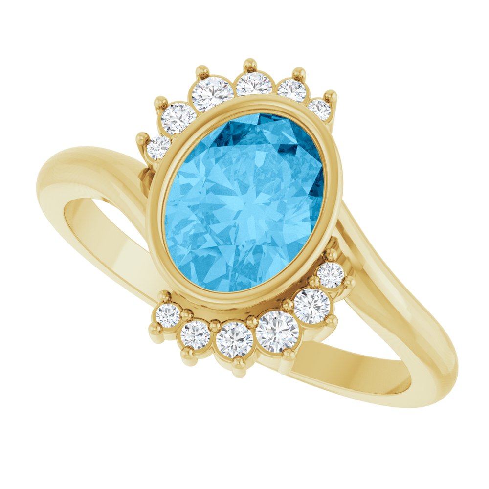 14K Yellow Gold Natural Swiss Blue Topaz & 1/8 CTW Natural Diamond Ring