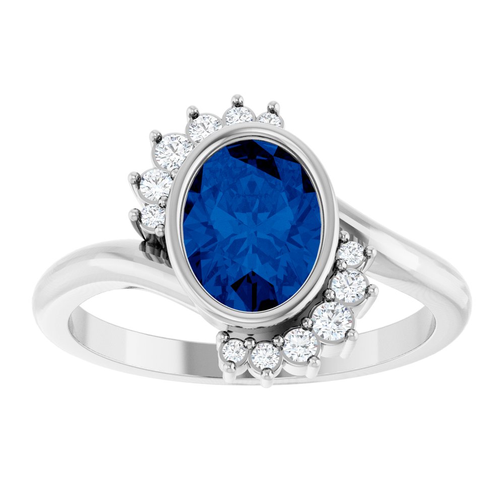 14K White Gold Lab-Grown Blue Sapphire & 1/8 CTW Natural Diamond Ring