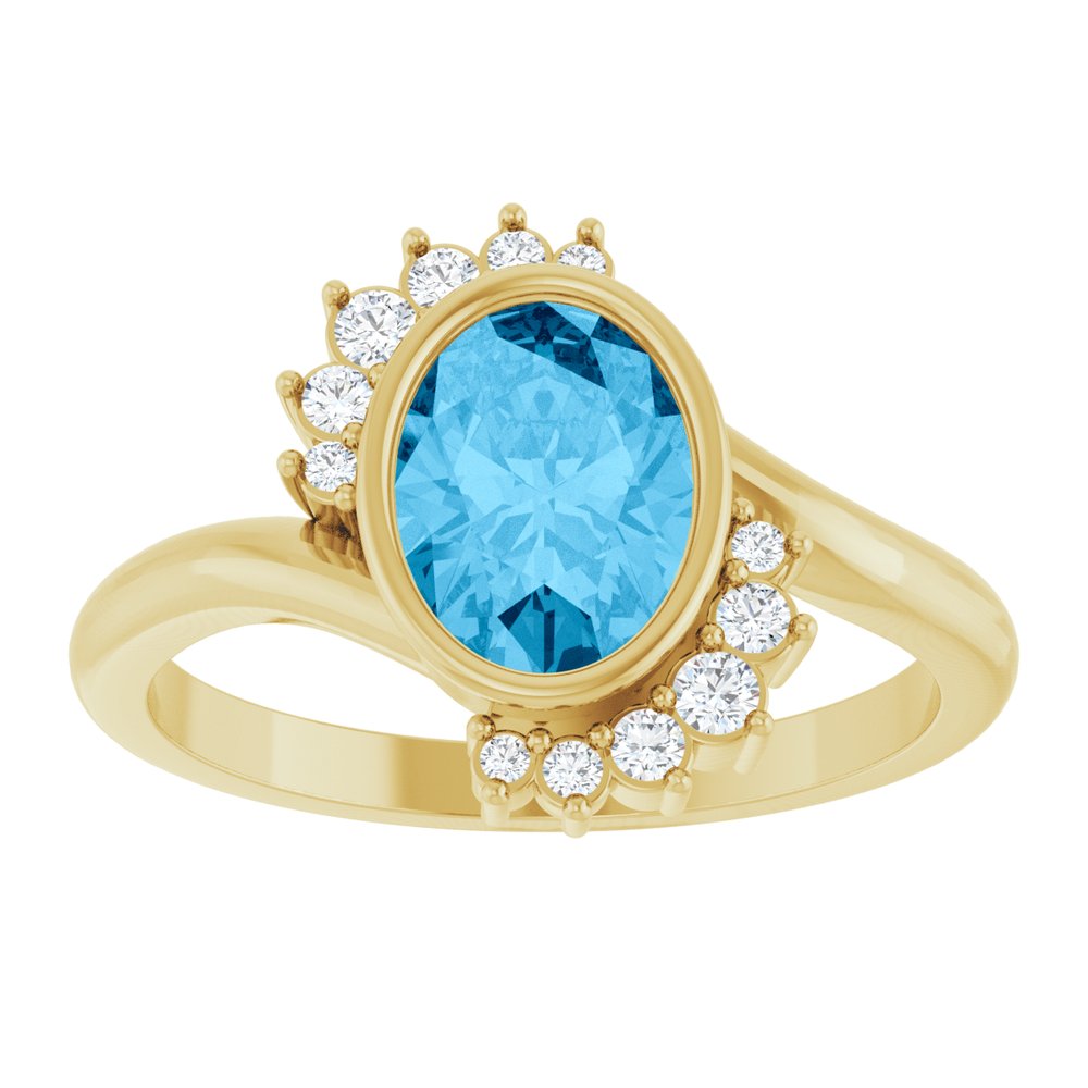14K Yellow Gold Natural Swiss Blue Topaz & 1/8 CTW Natural Diamond Ring